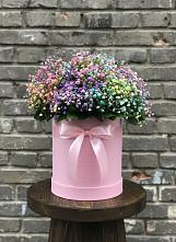 Цветочная композиция из Гипсофила и Розы в шляпной коробке в Слободском