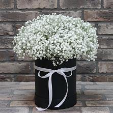 Цветочная композиция из Гипсофила в шляпной коробке в Слободском